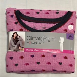 Cuddl Duds Pink and Red Heart Pajama Top